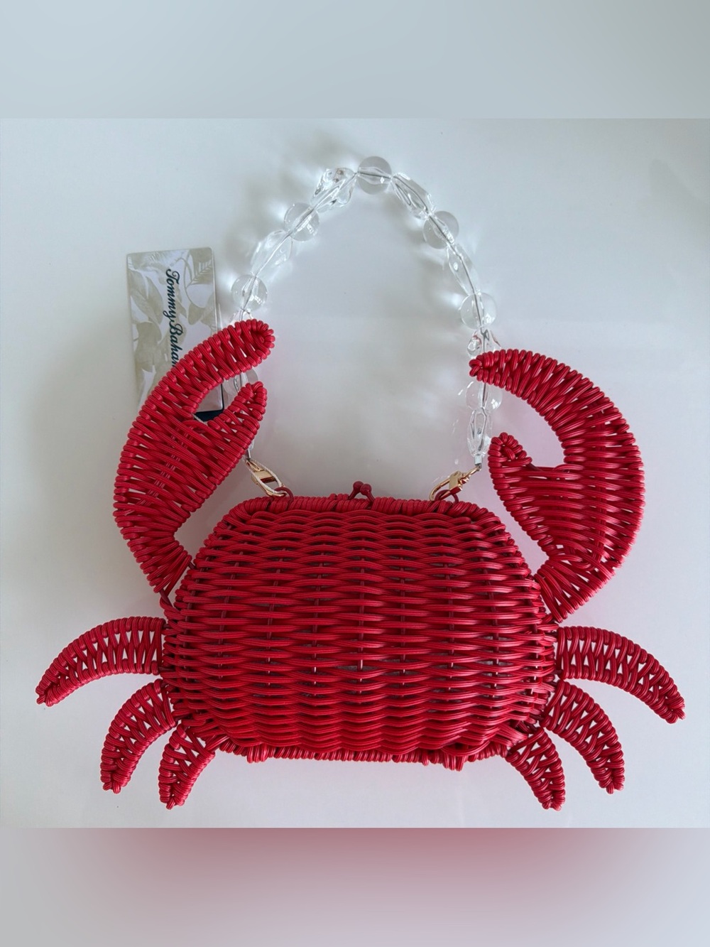 Tommy Bahama Viral Crab Red Wicker  Crossbody Bag Beaded Handle & Gold Chain New - Picture 4 of 4
